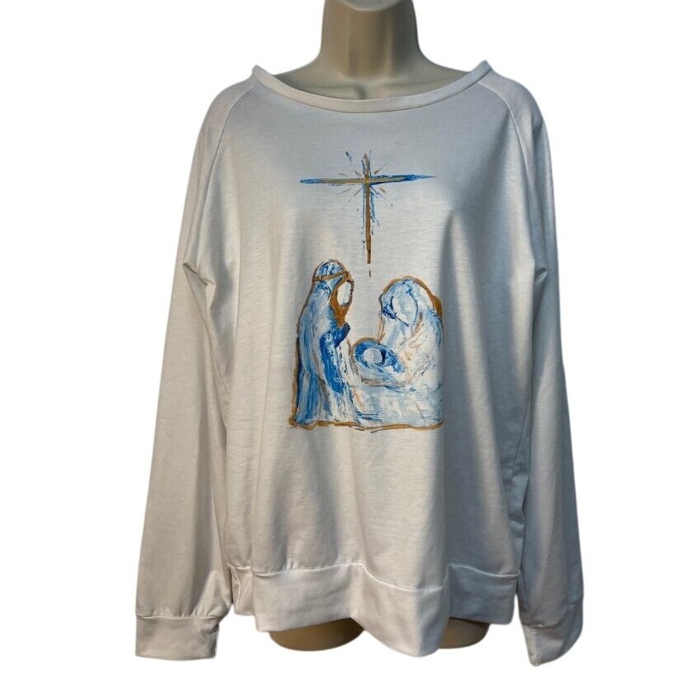 Women's‎ Crewneck Long Sleeve Top  Color Crème/Multicolor Size L Brand Unknown